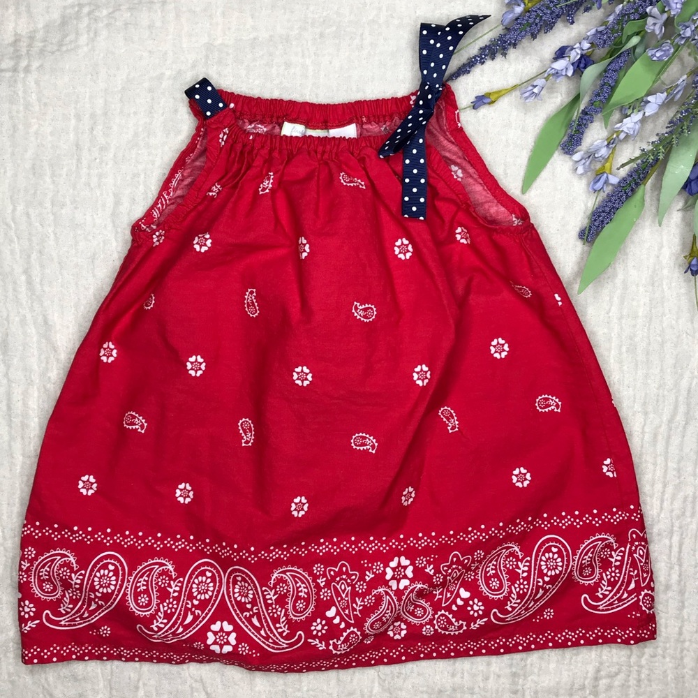 Red, white & blue paisley dress.